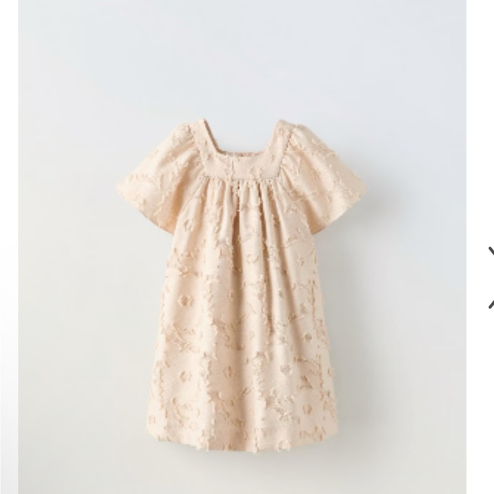 Zara Tan Pleated Puff Sleeve Sundress Floral Jacquard Girls Dress 4-5T NWT